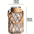 Boho-Chic Handwoven Mesh Glass Vase - Portable, Transparent with Solid Pattern for Home Decor & Hydroponics