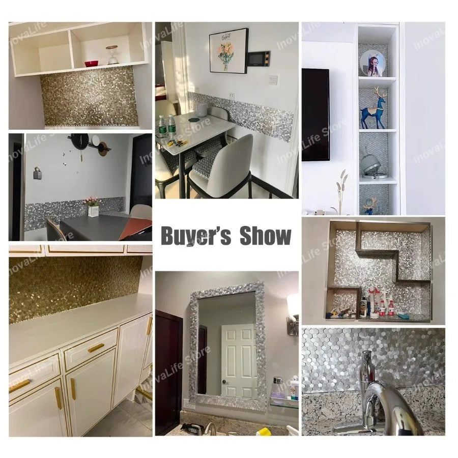 Luxury Metal Stainless Steel Wall Mosaic 3D Bathroom Mosaic Tile Aluminum Hexagon Mosaic Background Wall Sticker Self-adhesive