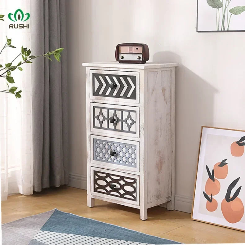 Solid Wood Multi-Layer Drawer Storage Cabinet Living Room Retro Simple Storage Side Cabinet Combination Organizing Cabinet