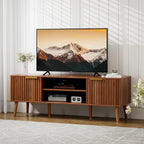 TV Stand for Living Room, Mid Century Modern Entertainment Center TV, TV Console with Fluted Door Cabinets and Open Shelves