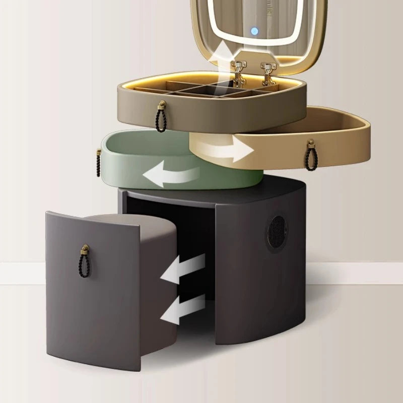 leather lint Dresser storage cabinet integrated cabinet Dressing table Makeup vanity Equipped with Bluetooth speaker stool LED