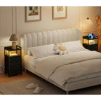 Night Stand with Charging Station, Black Nightstand with Drawers and Led Light, Tall Dresser for Bedroom, Bedside Table