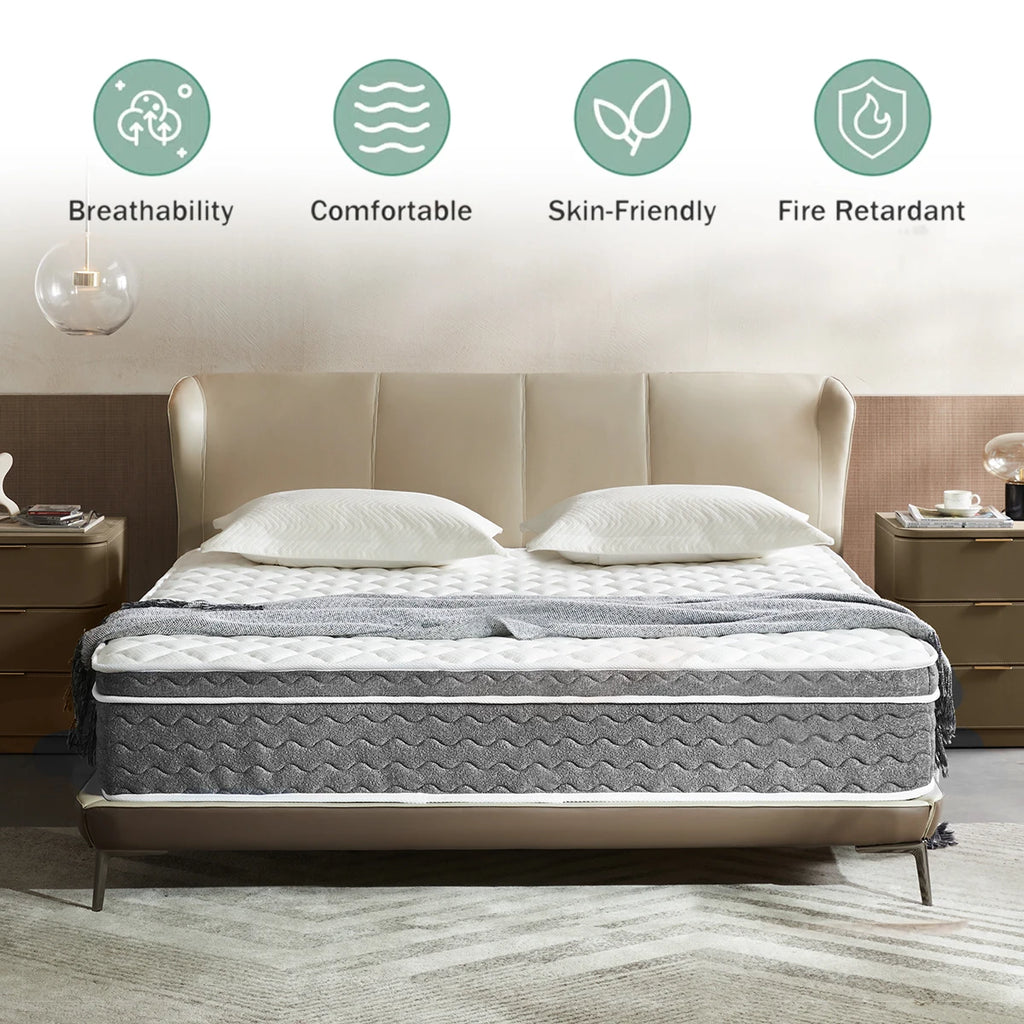 10/12/14 Inch Queen Size Mattress Hybrid Mattress,Fiberglass Free,Medium Feel,Motion Isolation,Certified Safe,Mattress in A Box