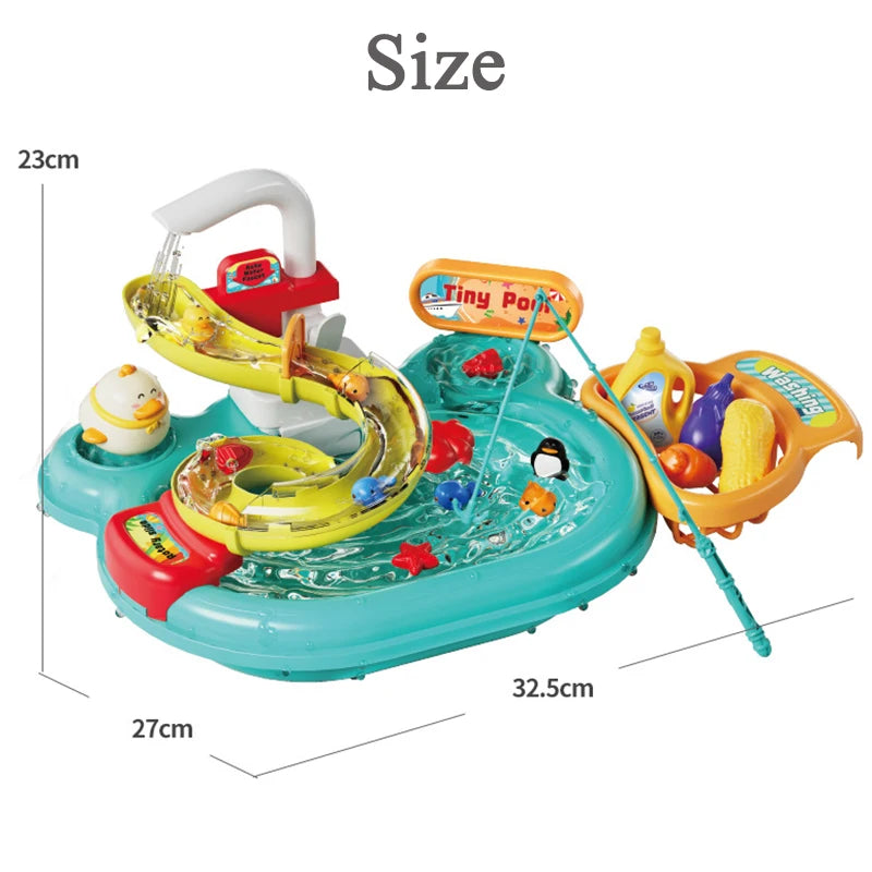 Play Sink with Running Water Toy Kid Dishwashing Basin Interactive Fishing Set Pretend Role Play Game Kitchen Cleaning Food Gift