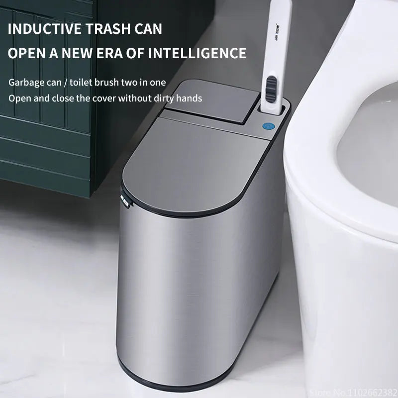 Stainless Steel 7L Smart Trash Can Toilet Brush Set Waterproof Trash Bin Narrow Garbage Smart Sensor Bucket for Lid Bathroom