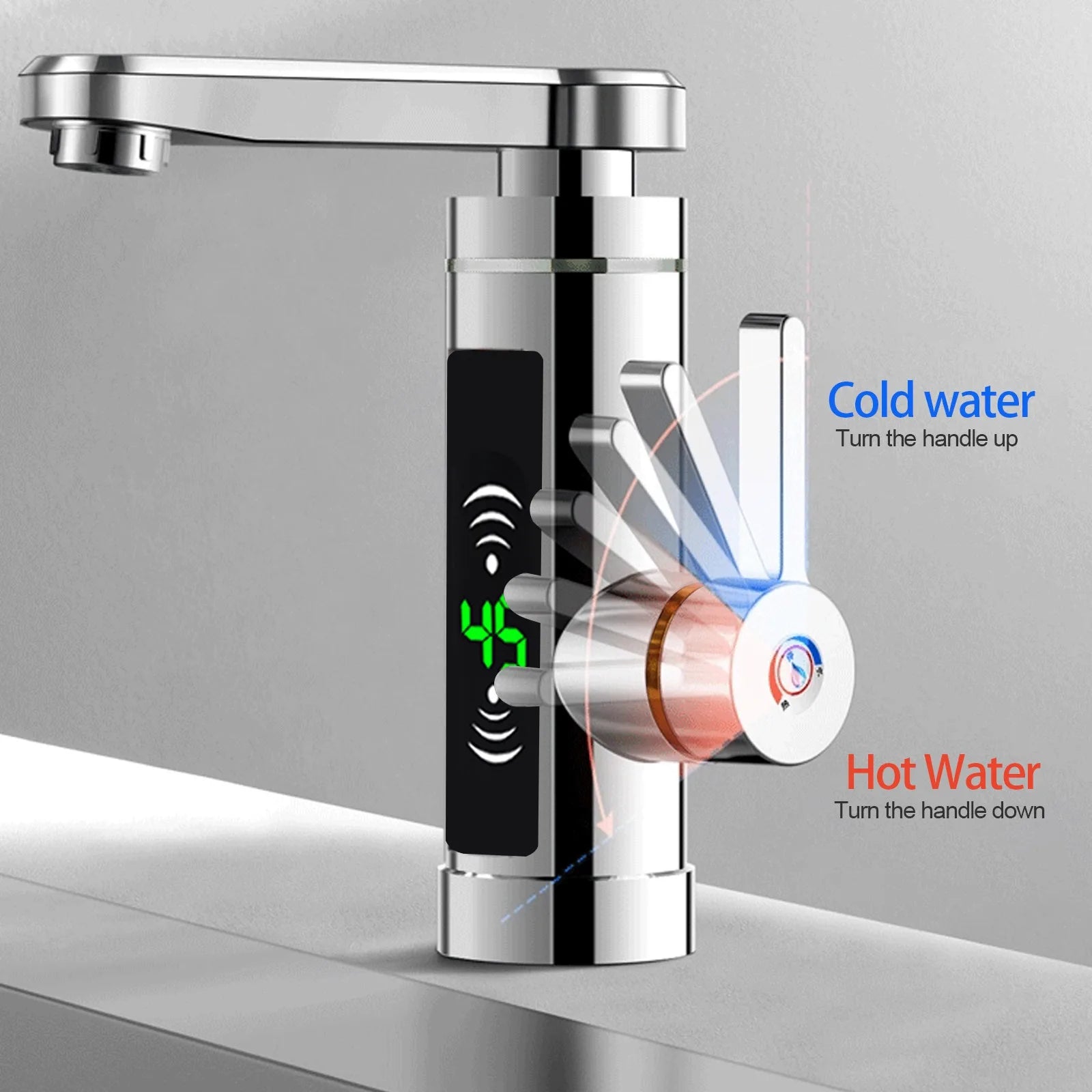 3300 W Silver Electric Instantaneous Water Heater, Electric Tap with LED,Kitchen Tap Suitable for Home, Hotel, Restaurant