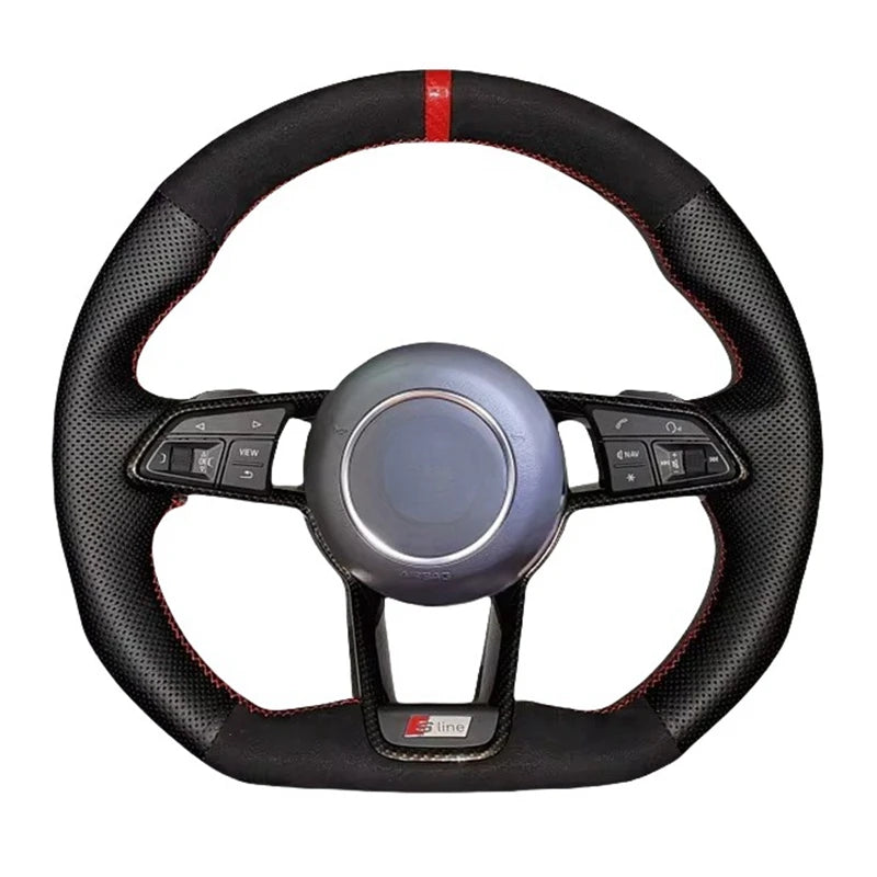 Suede Genuine Leather Car Steering Wheel Cover Braid For Audi R8 (4S) 2015-2019 TT (8S) 2014-2019 TTS 2014-2019 TT RS 2016-2019