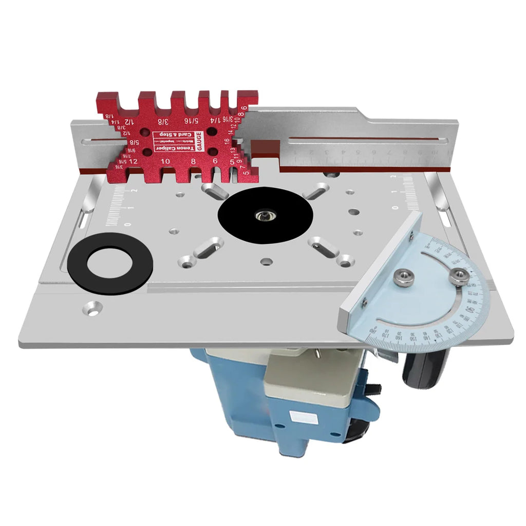 Router Lift -Aluminium Router Table Insert Plate with Tenoning Fence Electric Wood Milling Flip Board with Miter Gauge Guide Kit