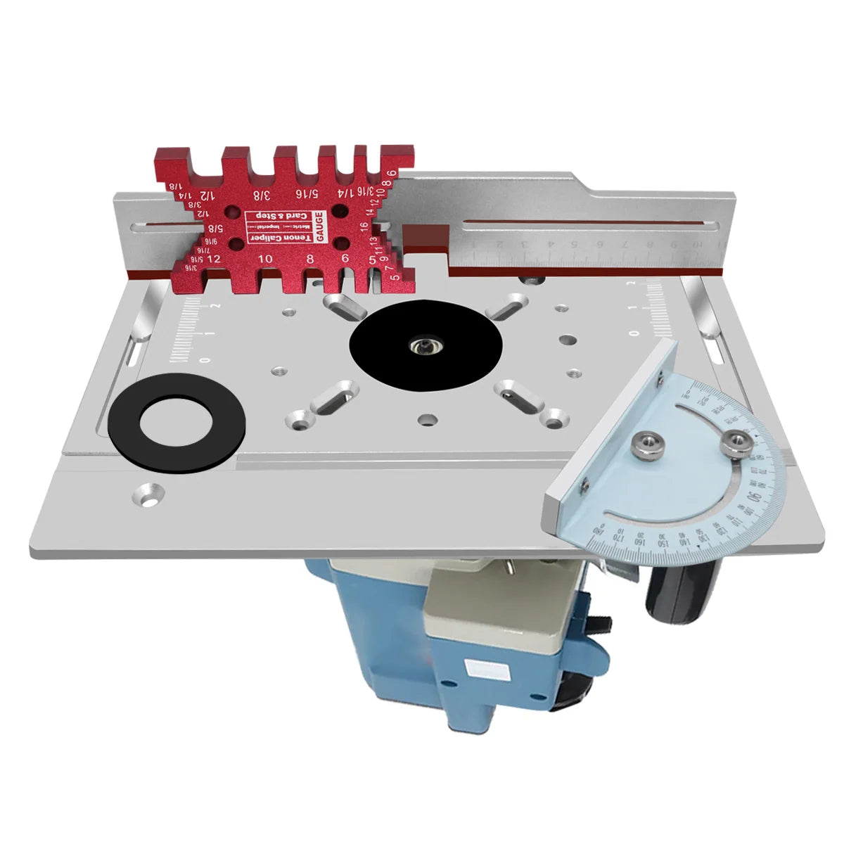 Router Lift -Aluminium Router Table Insert Plate with Tenoning Fence Electric Wood Milling Flip Board with Miter Gauge Guide Kit