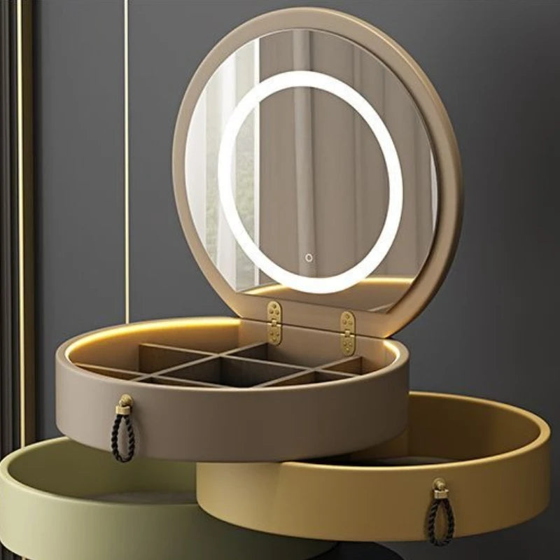 Rotary Makeup Vanities Luxury Storage Dressing Table Bedroom Organizer Makeup Vanity Illuminated Drawer Dresser with Light