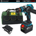 20V 13mm Brushless Impact Drill 20 Torque 120NM Cordless Impact Drill Screwdriver Drill Ice Drill Electric Drill Li-ion Battery