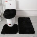 Inyahome 3pcs/set Plush Bathroom Bath Mats Set Anti Slip Toilet Rug and Toilet Lid Cover Soft Fluff Shower Carpet Floor Bath Mat