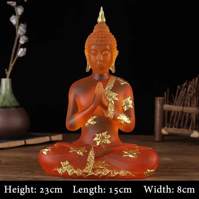 Transparent Sitting Buddha Statue Zen Gesture Thai Buddha Resin Figurine Sculpture Home Office Feng Shui Decoration Ornament