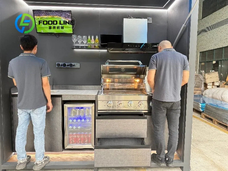 Outdoor Bbq Kitchen With Shed Integrated Storage House For Backyard Patio Grilling And Outdoor Cooking Activities