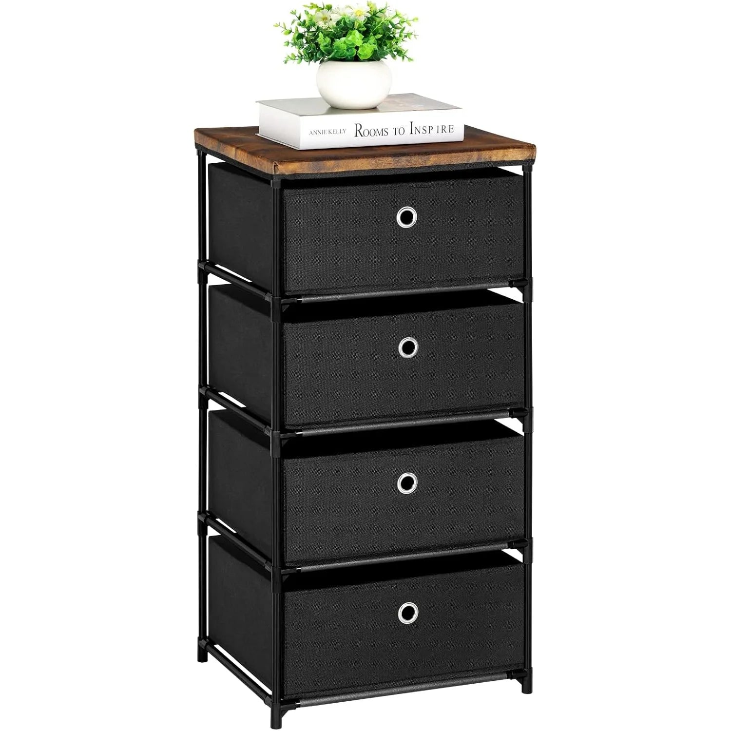 4-Drawer Fabric Closet Organizer | Foldable Clothes Storage Dresser for Bedroom/Dorm/Hallway | Easy Assembly Storage Bins, Black