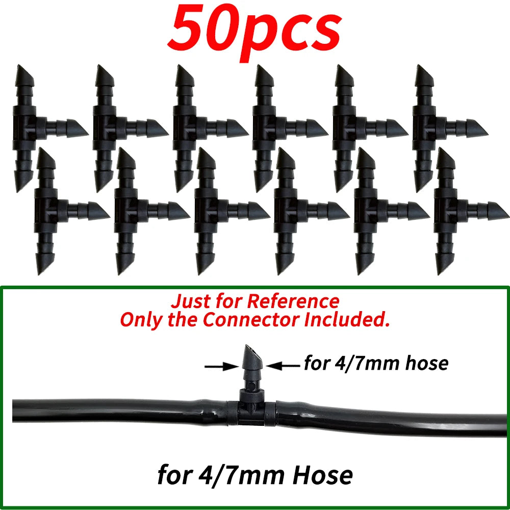 4/7mm Hose Dripper Water Tee Connector Plastic Barbed 1/4" Pipe Tubing Watering Coupling Joint Garden Micro Drip Irrigation Tool