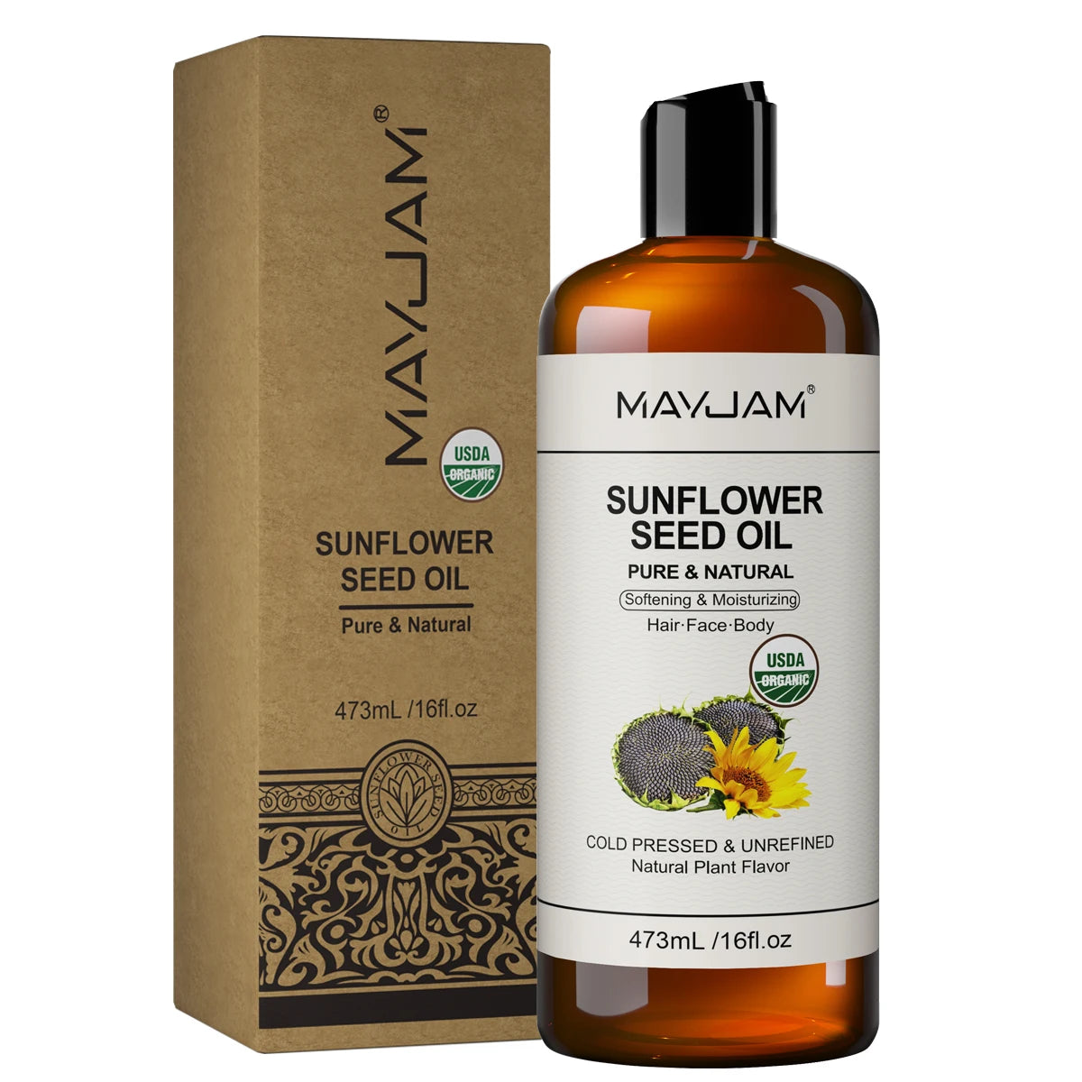 MAYJAM Pure Organic Moroccan Argan Oil Massage On Face, Hair, Body Sweet Almond Oil Cold Pressed USDA Certified 473ml Face Oil