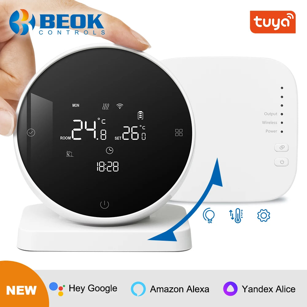 Beok 433MHZ Wireless Thermostat for Gas Boiler Tuya Smart WIFI Temperature Controller for Room Heating Battery Thermoregulator