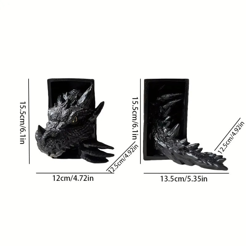 1Pc Gothic Dragon Bookends, 3D Horror Dragon Decorative Bookends Resin Dragon Bookends Creative Sculpture Bookends