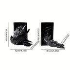 1Pc Gothic Dragon Bookends, 3D Horror Dragon Decorative Bookends Resin Dragon Bookends Creative Sculpture Bookends