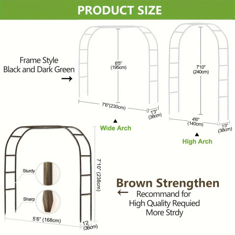 1pc, Metal Garden Arch, 100inch Large Size Heavy Duty Steel Frame Garden Arch With Gothic Style, Wedding Arch Lawn Rock Climbing