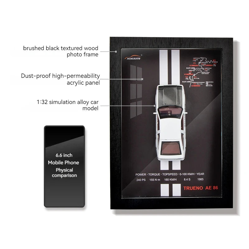 1:32 photo frame version alloy metal sports car model 3D hanging picture frame Interior decorations ornaments With Light Display