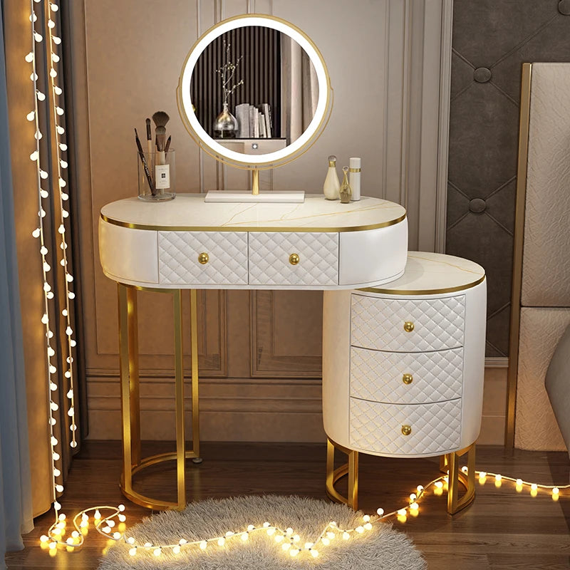Nordic vanity chair white bedroom LED light Dresser storage cabinet makeup Dressing table light mirror stool bedroom furniture