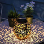 Solar Powered Hollow Ball Garden Light Waterproof Iron Metal Pendant Landscape Projection Hanging Decor for Outdoor Garden Decor