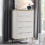 Fluted 5 Drawers Dresser for Bedroom,48" Tall Modern Dresser Chest of Drawers, Gold Accents,Fluted Fronts,Wood Storage Dressers