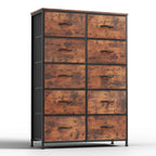 JHK Bedside Table For Bedroom With 10 Fabric Drawers Nightstand Storage Cabinet With Steel Frame Clothes Storage Display Cabinet