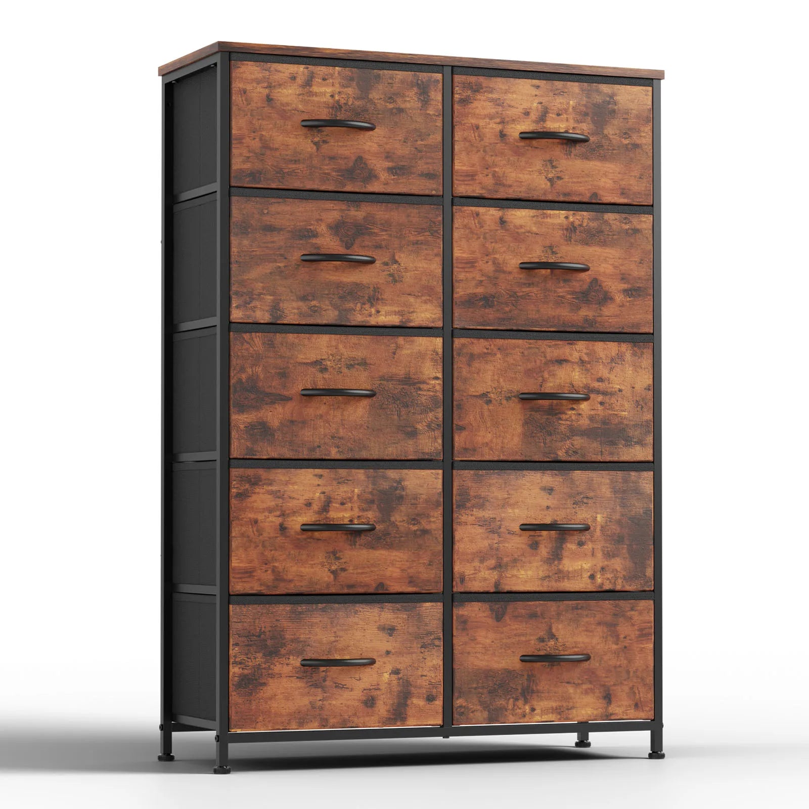 JHK Bedside Table For Bedroom With 10 Fabric Drawers Nightstand Storage Cabinet With Steel Frame Clothes Storage Display Cabinet