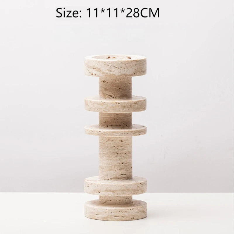 New Chinese Style Yellow Travertine Candle Holder - Elegant Home Decor for Living Room, Coffee Table, Dining Table & Model House