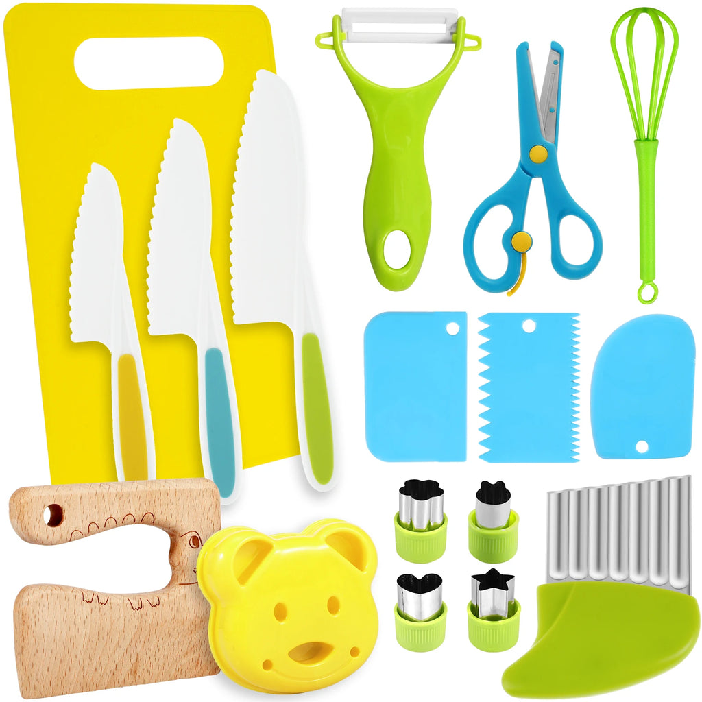 New Kids Cooking Cutter Set Kids Knife Toddler Wooden Cutter Plastic Fruit Knives Crinkle DIY Peeler Tools Kitchen Accessories