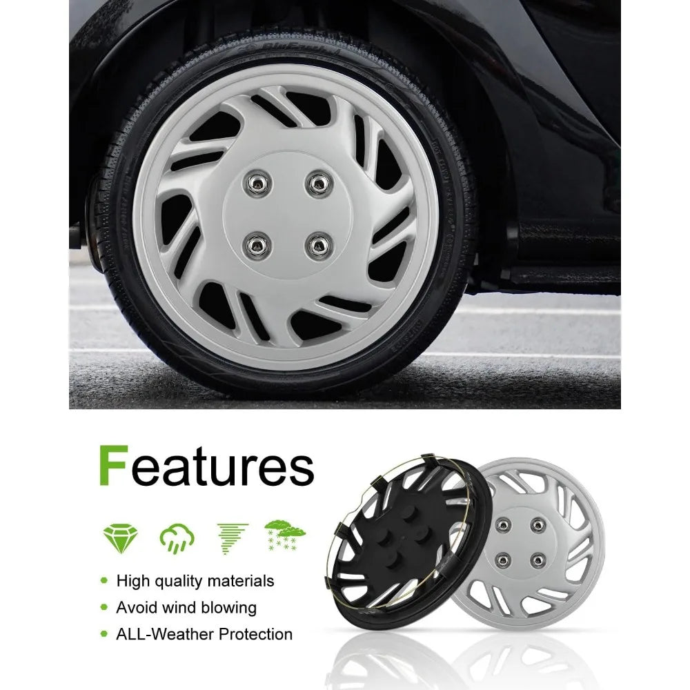 Hubcap Auto Tire Replacement Exterior Cap OEM Steel Wheel Hubcaps Wheel Cover Rim 13 Inch Set of 4 PP Silver Hub Caps