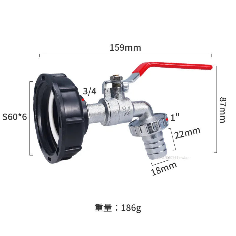 S60 Coarse Thread IBC Tank Tap Connecter x 16mm 1/2'' 3/4'' Water Coupling Adapter Garden Home Replacement Valve Fitting Faucet