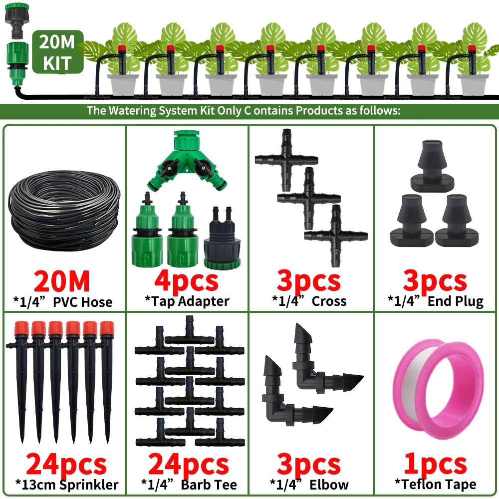 Garden Drip Irrigation Automatic Watering System Kit 1/4'' 13CM Sprinkler for Bonsai Pot Plant Flower Vegetable Greenhouse