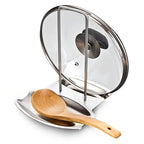Kitchen Countertop Pot Lid And Spoon Rest Stainless Steel Holder Rack With Draining Tray Utensil Storage Stand Washing Basket