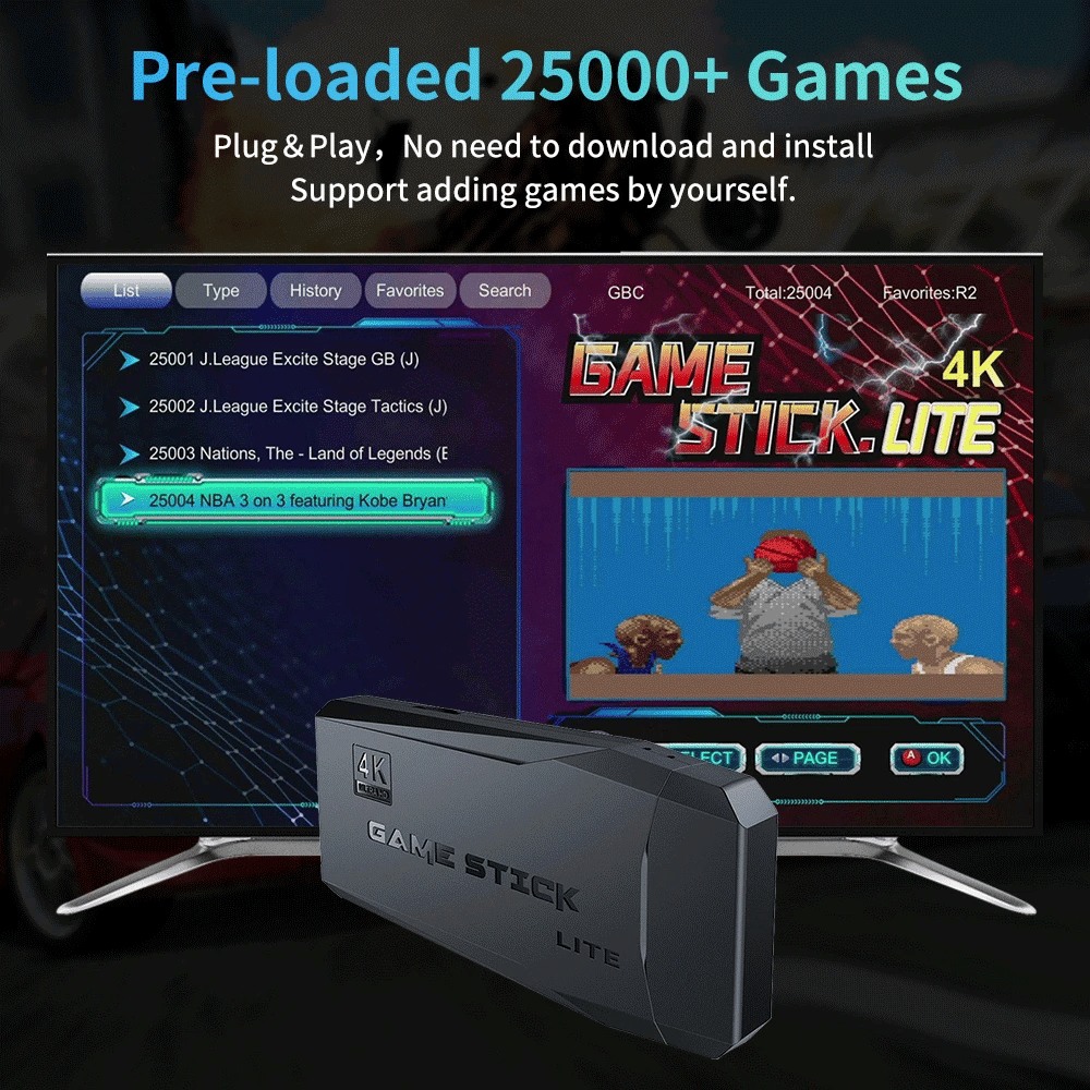 4K HD M8 TV Game Stick - 25000+ Classic Games Console with 2.4G Wireless Controllers | AlluCanFind