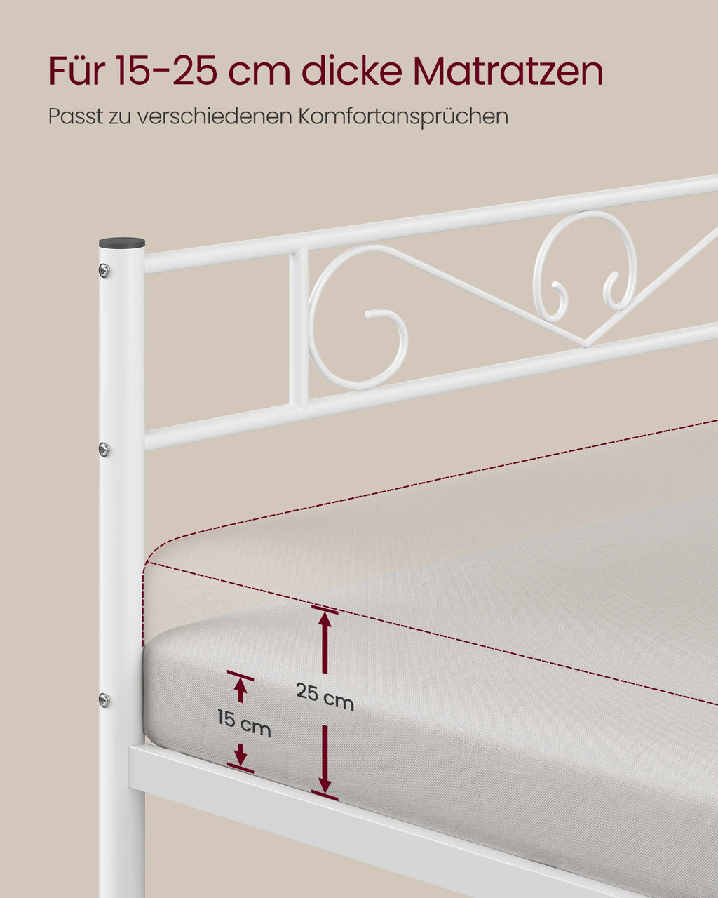 VASAGLE bed 90x200 cm, guest bed, single metal bed, bed rack, bed frame, metal bed, easy assembly