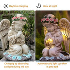 Resin Praying Angel Solar Angel Garden Decor With Solar Lights Waterproof Sculpture Figurine Cemetery Decorations Yard Art
