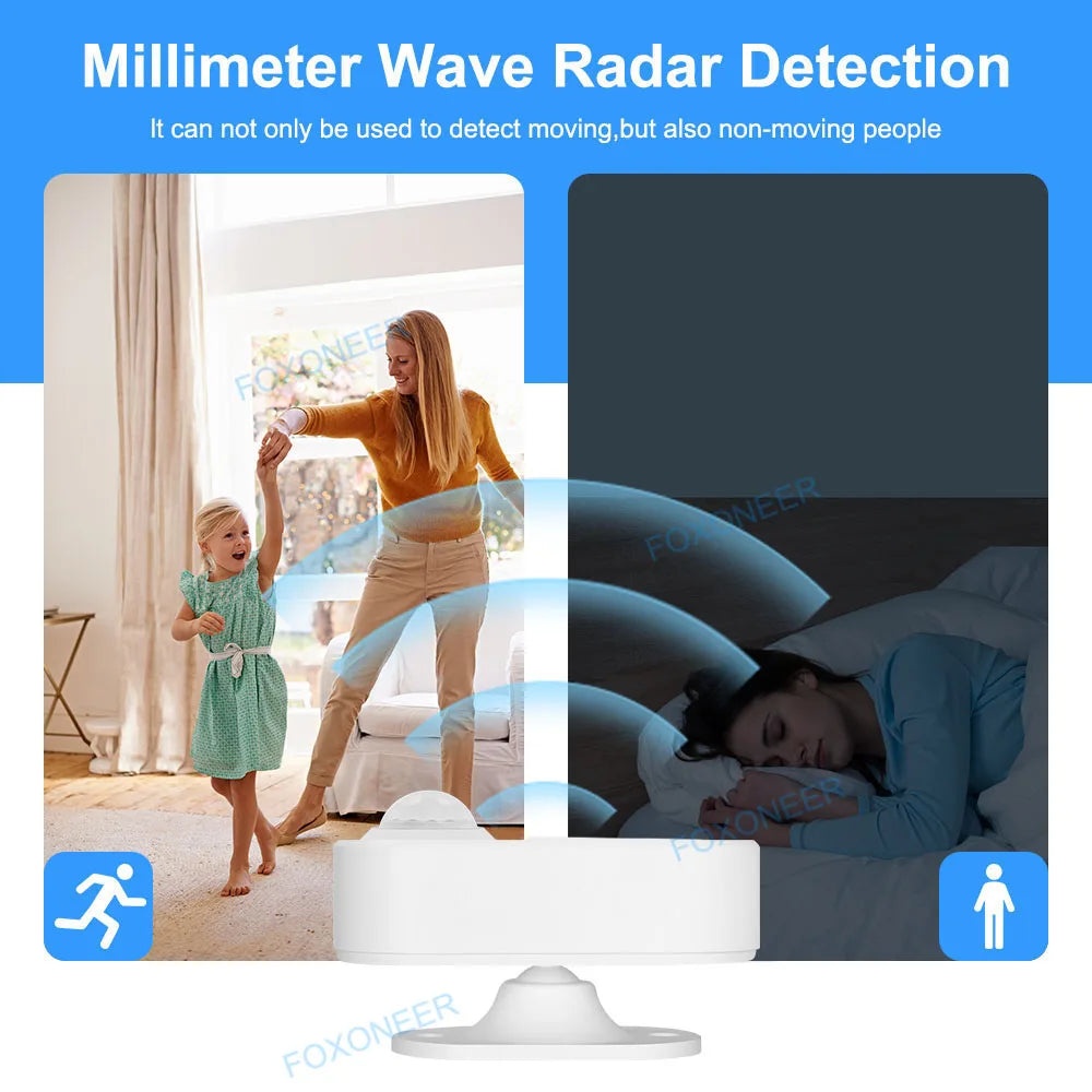 Zigbee 3.0 Human Presence Detector,Luminance/Distance Detection,  Smart PIR Motion Sensor Support Zigbee 2mqtt Home Assistant