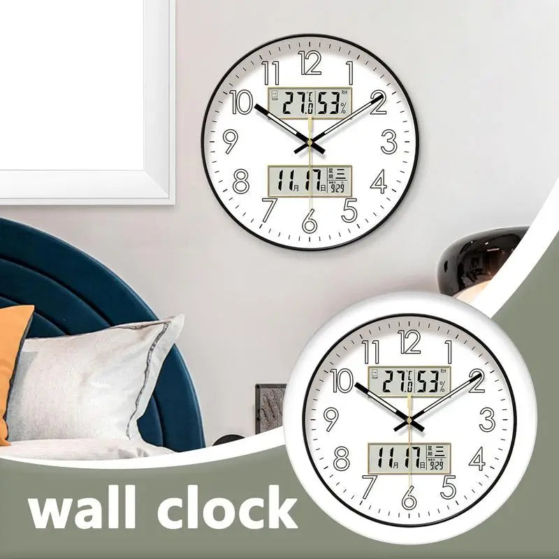 Modern Design Round Clock Luminous silent Non Ticking Wall Clock with Calendar Digital Display Night Light Wall Clock home decor