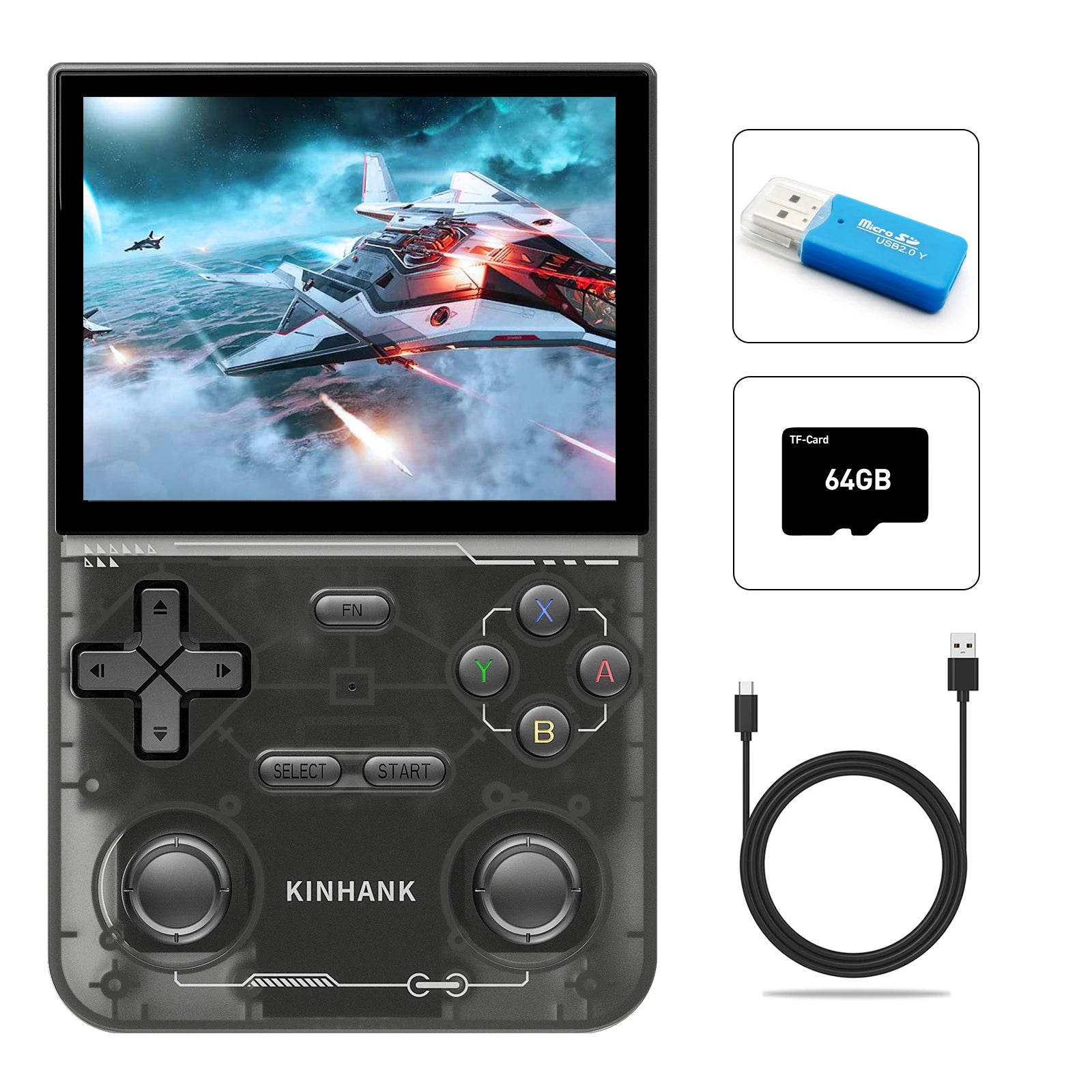 KINHANK Open Source K36 Handheld Game Console 16000 Games Emulator for PS1/PSP/DC/N64/SS 500nit 3.5 Inch IPS Screen