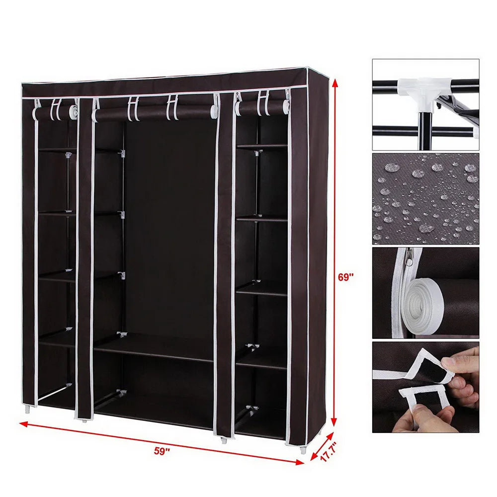 69" Portable Clothes Closet Wardrobe Storage Organizer with Non-Woven Fabric  Quick and Easy to Assemble  Extra Strong