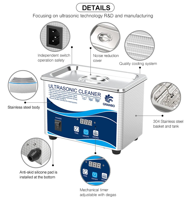 Ultrasonic Cleaner 60W Ultrasound Glasses Cleaner 40KHz High Frequency Ultrasonic  Bath for Glasses Jewelry Necklace Cleaning