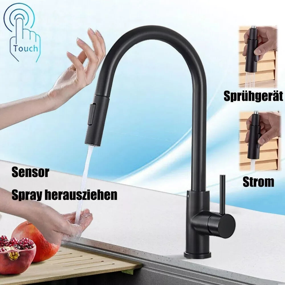 Black Pull-Out Sensor Kitchen Faucet - Touch Control Mixer Tap