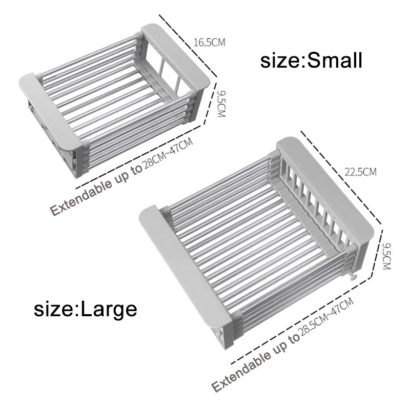 Stainless Steel Kitchen Sink Drain Rack Telescopic Utensil Rack Fruit Vegetable Washing Storage Rack Household Kitchen Accessory