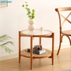 JOYLIVE Rattan Coffee Table Japanese Double Layer Detachable Solid Wood Table Glass Round Home Small Table 2022 New Dropshipping