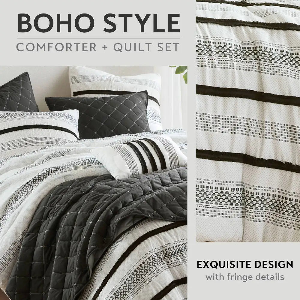 7 Piece Stripe Comforter and Quilt Set-King/Cal King
