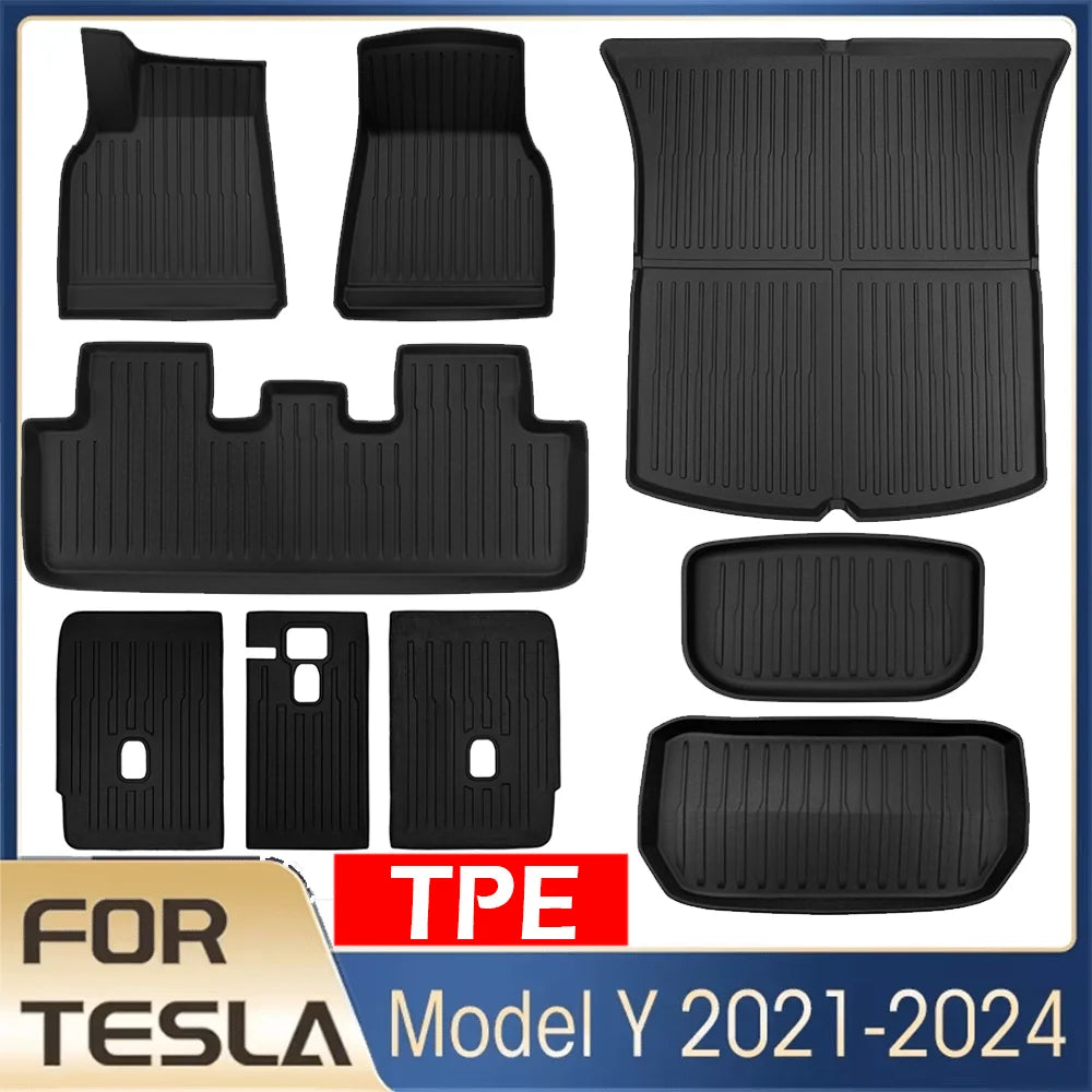 TPE for Tesla Model Y Floor Mats 2024 2023 2022 2021 All Weather Full Set Cargo Liners 3D TPE Odorless Floor Mat Trunk Frunk Mat